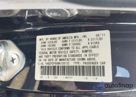 2011 Honda Accord 2.4 Se z USA, uszkodzony, nr VIN 1HGCP2F66BA136132